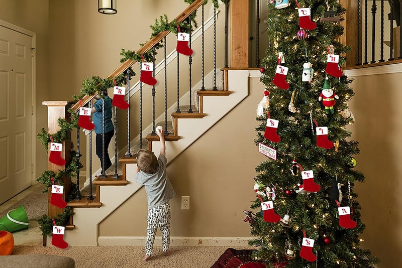 Heureppy Christmas Stockings Small Xmas English Letters Hanging Stockings Christmas Socks Double Sided Fireplace Hanging Stockings for Christmas Party Decoration New Year Party Gift Favors Supplies (Letter V) - Image 4
